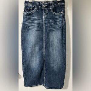 Hydraulic Denim Maxi Skirt